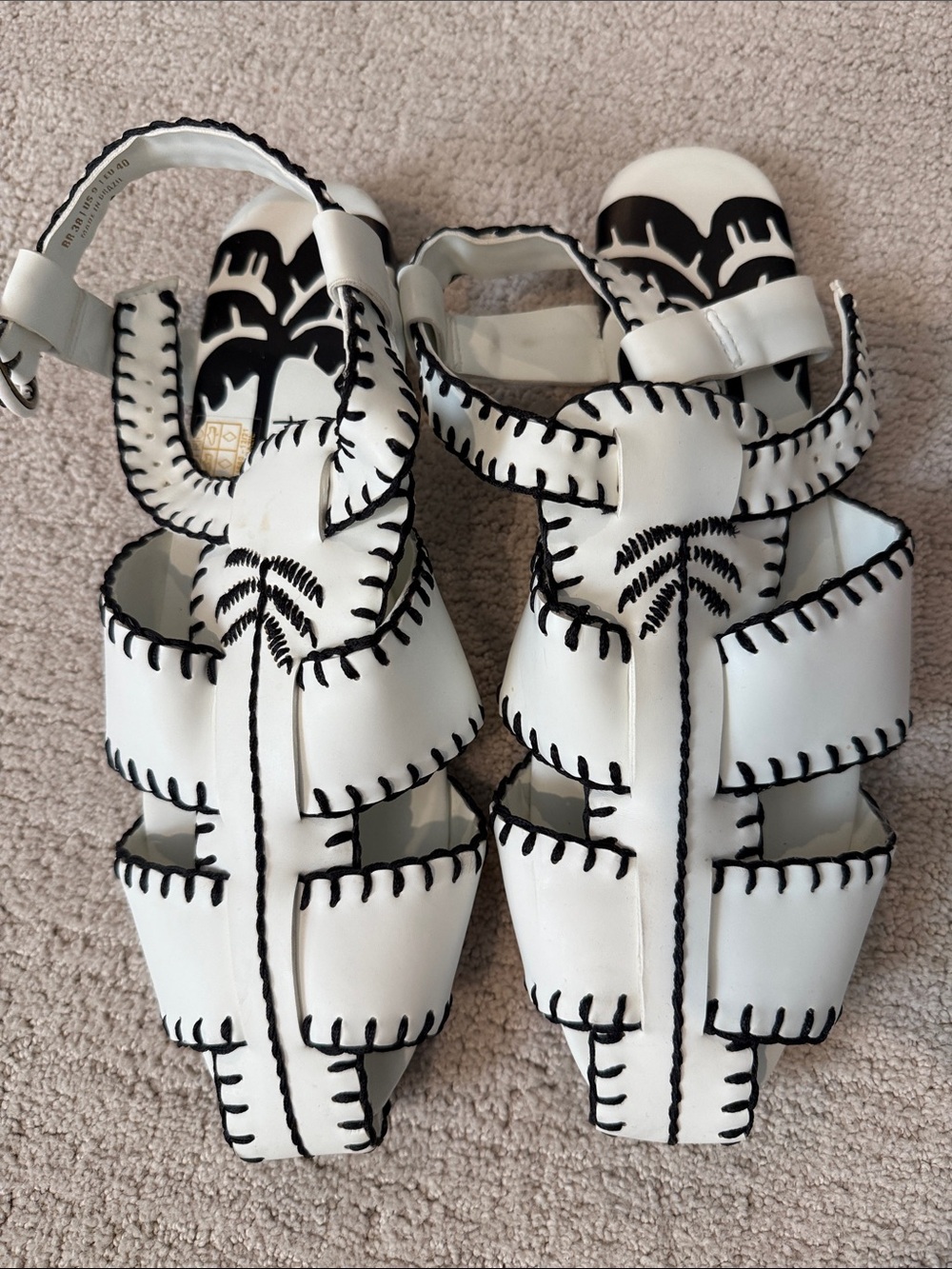 FARM Rio White Leather Palm-Stitch Fisherman Sandals with Black Embroidery - Picture 5 of 5